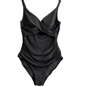 SHAPELLX Large Ribbed Cutout Front Shaping Swimsuit Black One-Piece Tummy CTRL